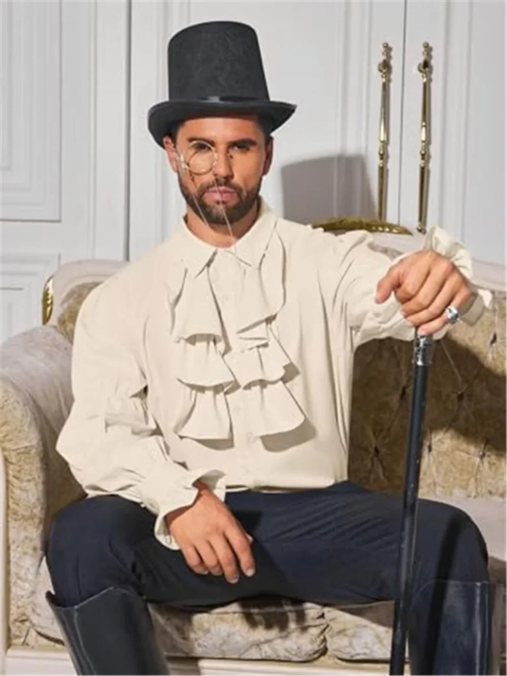 Men's Pirate Shirt Ruffle Victorian Renaissance Vampire Poet Puffy